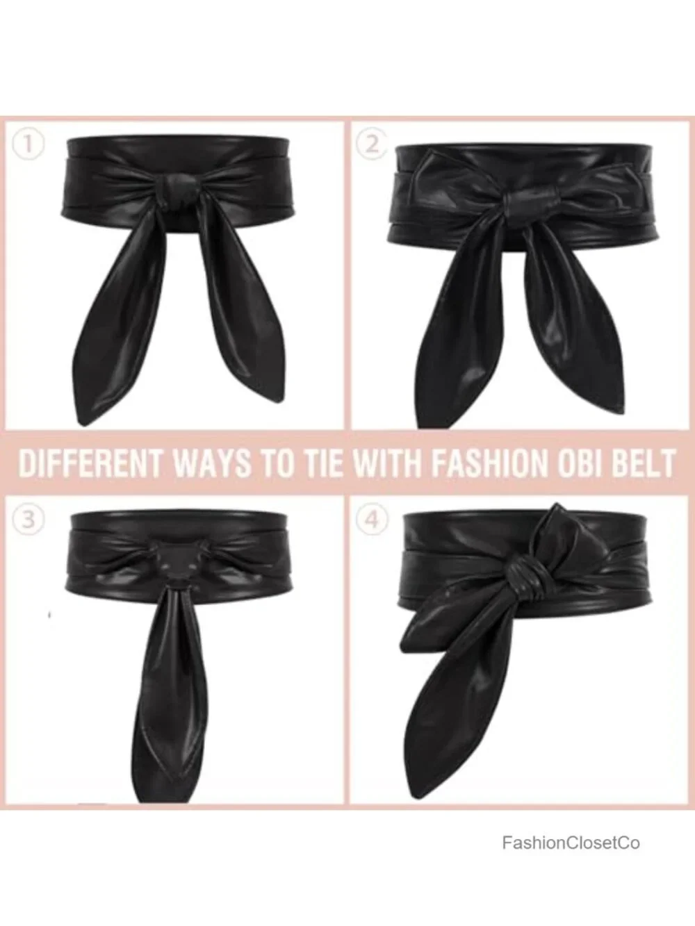 Womens Wide Faux Leather Obi Belt Wrap Waist Tie for Dress